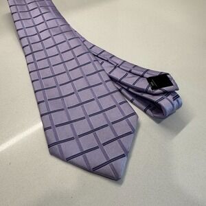 Jones‎ New York Tie Purple Windowpane Silk USA Classic Necktie Business Casual
